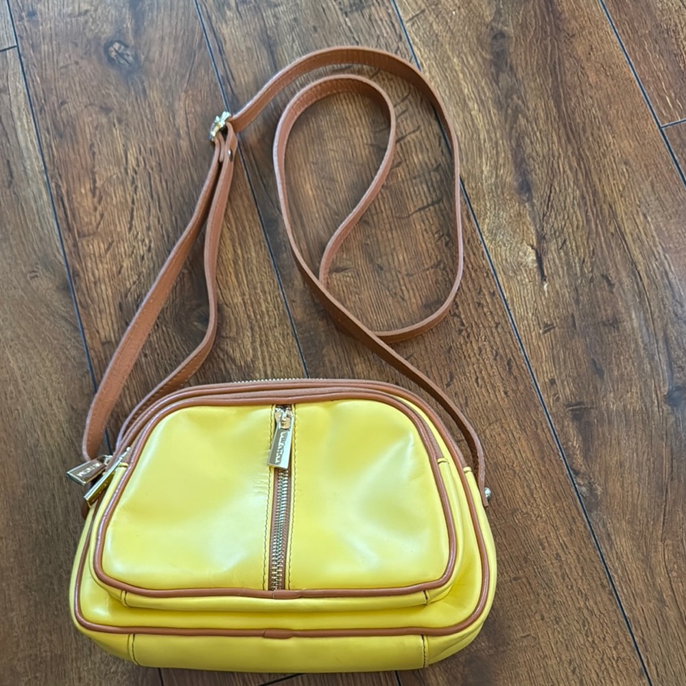 Valentina Yellow and Brown Crossbody Bag with Vintage Charm